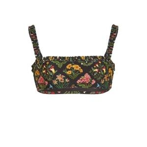 Agua by Agua Bendita Olmo Magdalena Noche Swim Top Bikini Floral Embroidered L